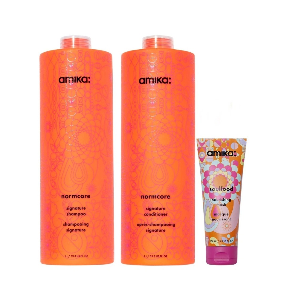 Amika normcore Signature Shampoo, Conditioner 33.8 oz & Soulfood Mask 3.3 oz Set - Picture 1 of 2
